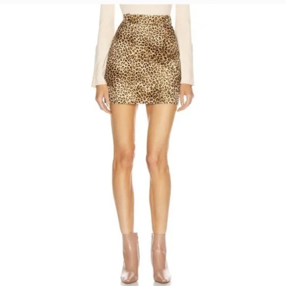 NILI LOTAN | Mini Skirt Leopard Animal Brown Print velvet Fall Winter sz 2 NWT